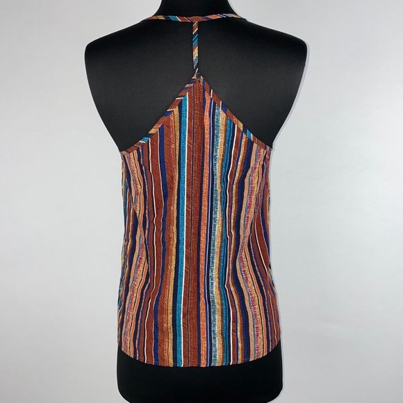 Shein S / US 4 Diagonal Striped V-Neck T Halter Back Tank Top Summer Boho - Picture 6 of 11